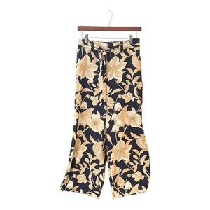 JOIE Linen Blend Wide Leg Flare Tropical Print Cropped Palazzo Pants Size 2
